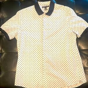 Men's White and Black Patterned Shirt